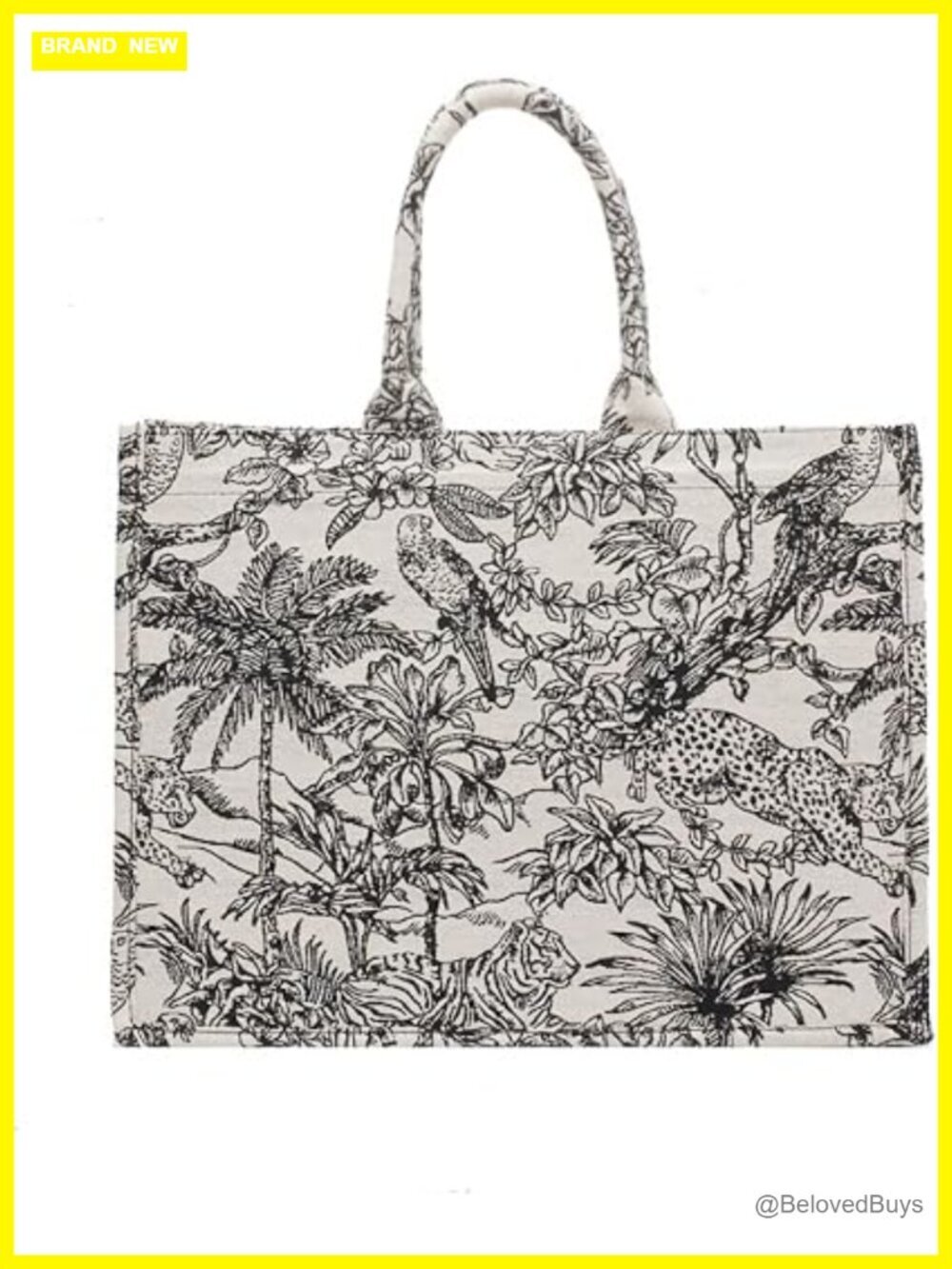 Large Cotton Linen Tote Bag with Floral Embroidery Jacquard Weave